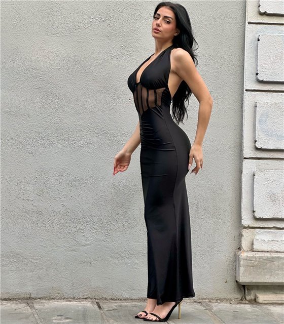 Μάξι φόρεμα με διαφάνεια Sophia (Μαύρο)