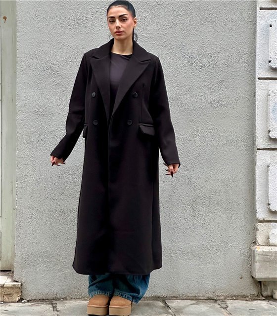 Μακρύ παλτό με τσέπες Evangeline (Μαύρο)