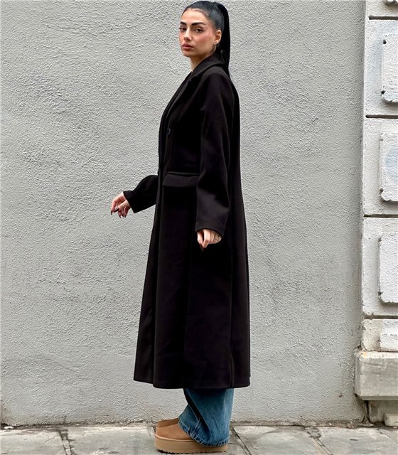 Μακρύ παλτό με τσέπες Evangeline (Μαύρο)