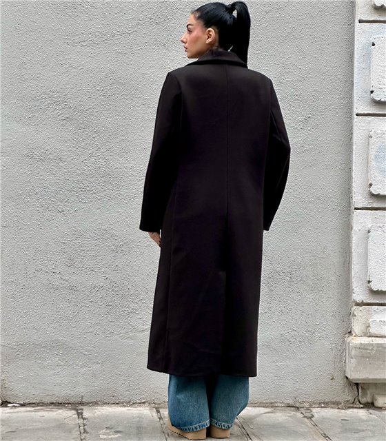 Μακρύ παλτό με τσέπες Evangeline (Μαύρο)