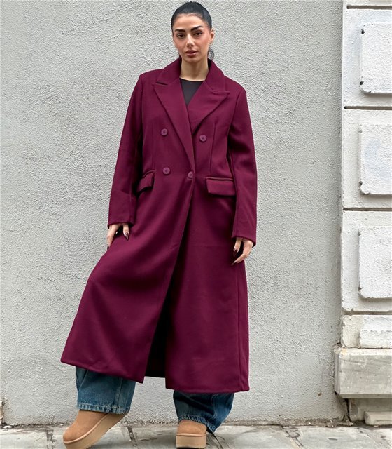 Μακρύ παλτό με τσέπες Evangeline (Μπορντό)
