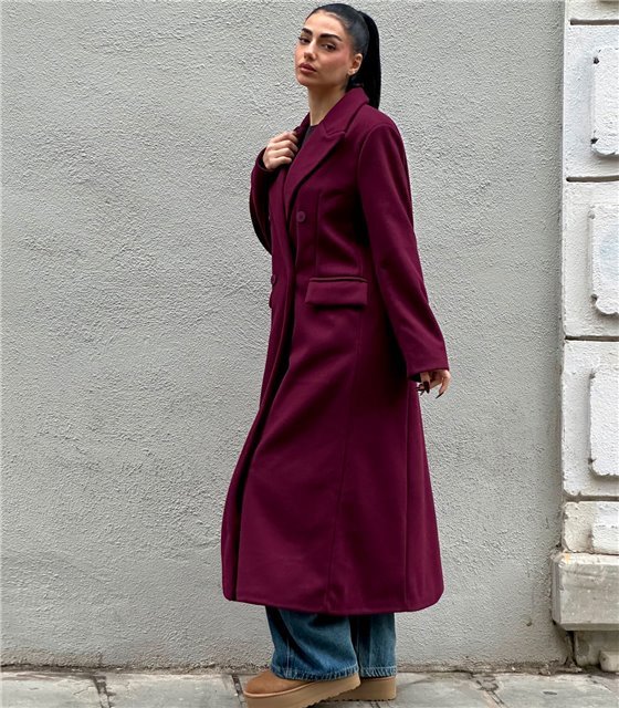 Μακρύ παλτό με τσέπες Evangeline (Μπορντό)