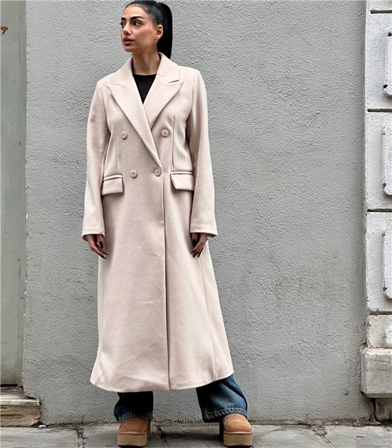 Μακρύ παλτό με τσέπες Evangeline (Εκρού)