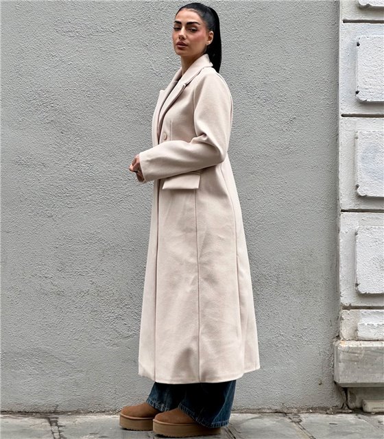 Μακρύ παλτό με τσέπες Evangeline (Εκρού)