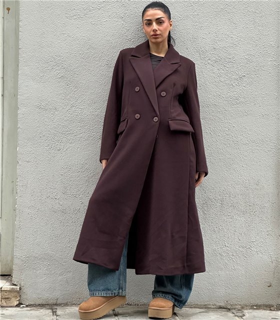 Μακρύ παλτό με τσέπες Evangeline (Καφέ)