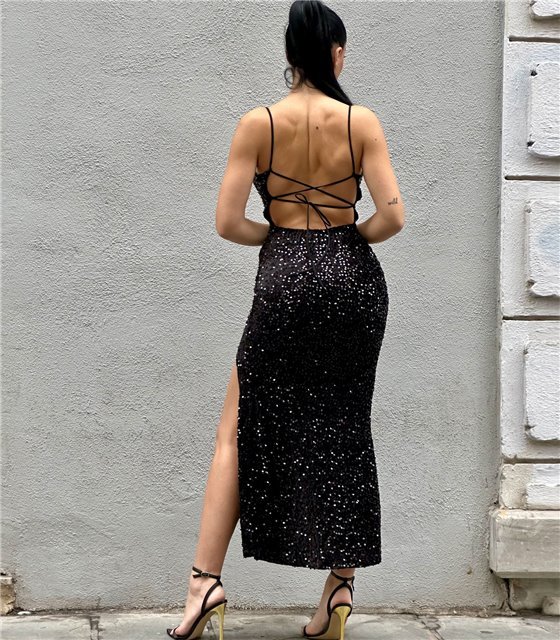 Μάξι βελούδινο φόρεμα παγέτα Antigone (Μαύρο)