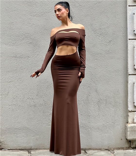 Φόρεμα μάξι με ανοίγματα Penelope (Καφέ)