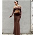 Φόρεμα μάξι με ανοίγματα Penelope (Καφέ)