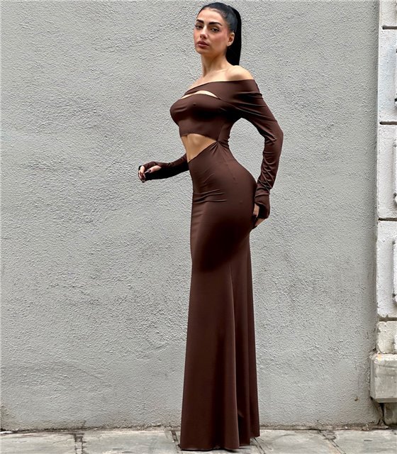 Φόρεμα μάξι με ανοίγματα Penelope (Καφέ)