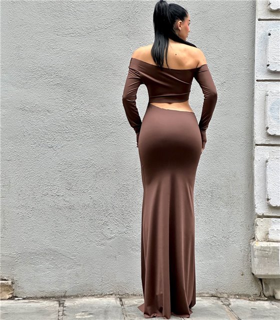 Φόρεμα μάξι με ανοίγματα Penelope (Καφέ)