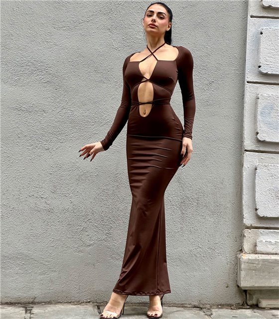 Φόρεμα μάξι με δεσίματα Naomi (Καφέ)
