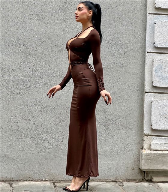Φόρεμα μάξι με δεσίματα Naomi (Καφέ)