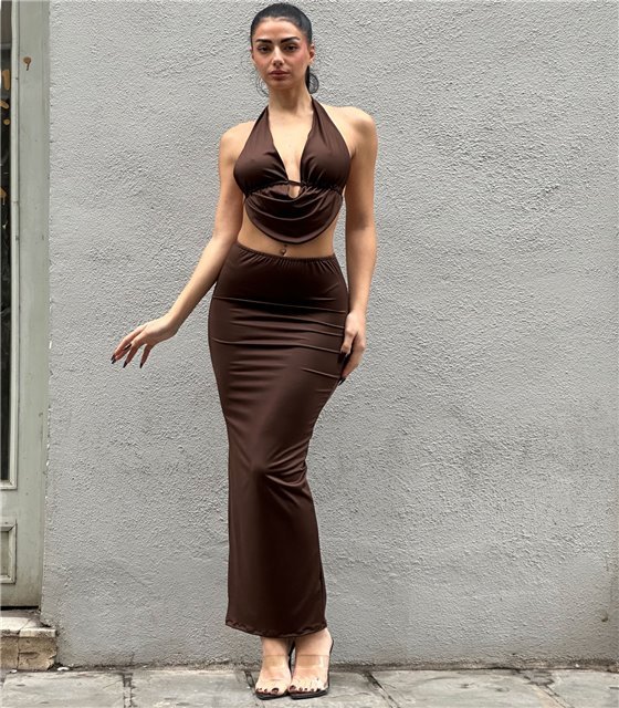 Σετ τοπ - φούστα Isabella (Καφέ)