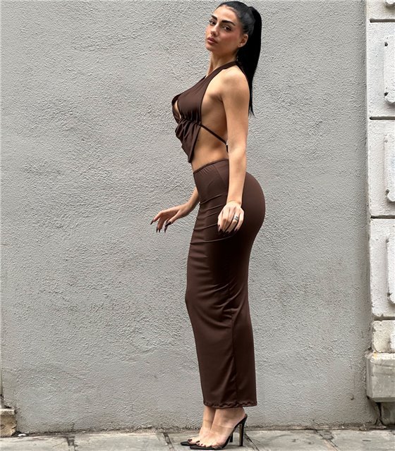 Σετ τοπ - φούστα Isabella (Καφέ)