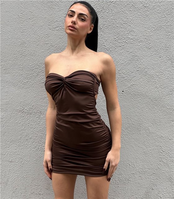 Μίνι φόρεμα στράπλες Josie (Καφέ)