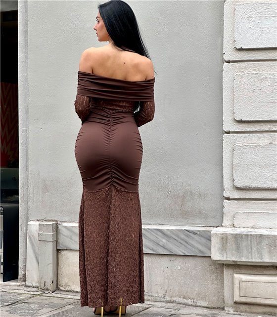 Μάξι φόρεμα δαντέλα Dareia (Καφέ)