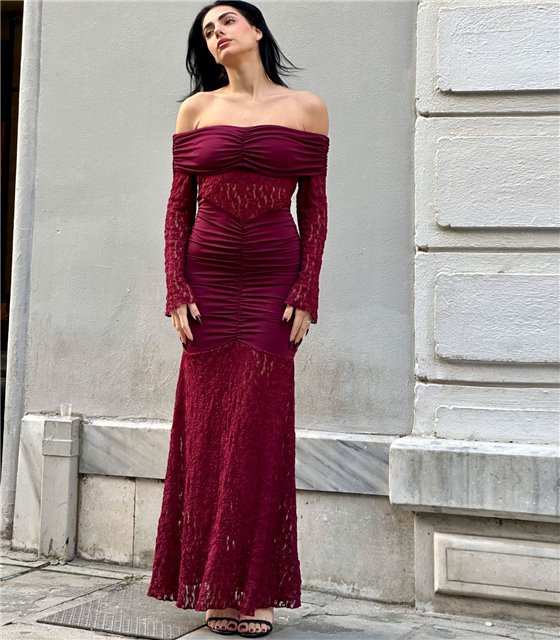 Μάξι φόρεμα δαντέλα Dareia (Μπορντό)