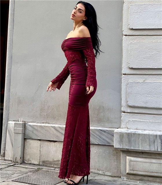 Μάξι φόρεμα δαντέλα Dareia (Μπορντό)