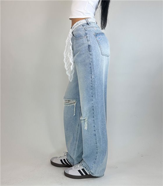 Τζιν ψηλόμεσο με ζώνη δαντέλα Elpida