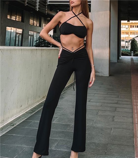 Σετ τοπ - παντελόνι με δεσίματα (Μαύρο)