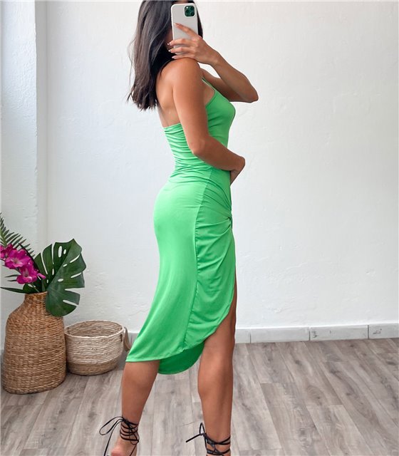 Midi φόρεμα με άνοιγμα στο στήθος και κόμπο (Πράσινο)