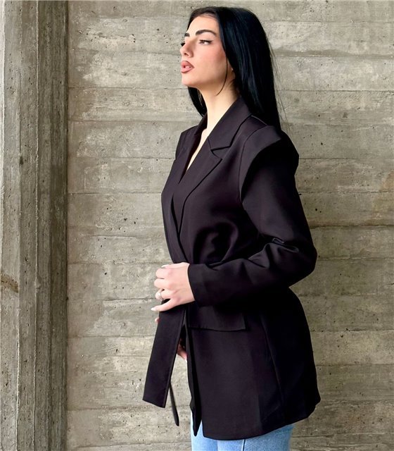 Φόρεμα σακάκι με ζώνη Khloe (Μαύρο)