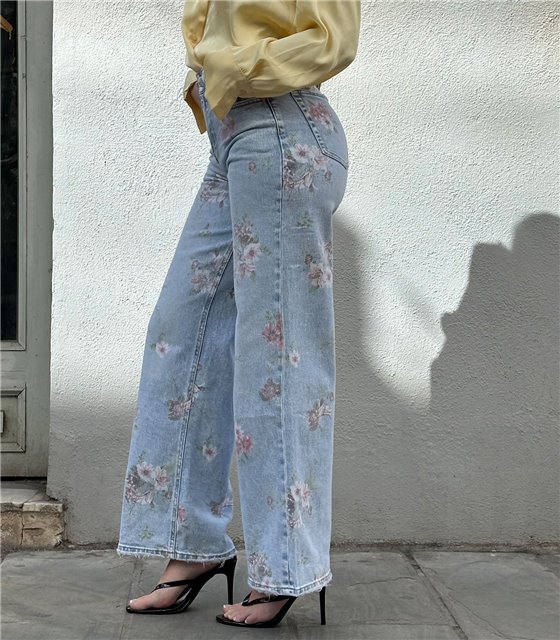 Τζιν ψηλόμεσο wide leg με λουλούδια Kinsley