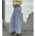 Τζιν ψηλόμεσο wide leg με λουλούδια Kinsley