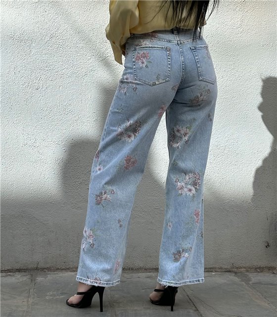 Τζιν ψηλόμεσο wide leg με λουλούδια Kinsley