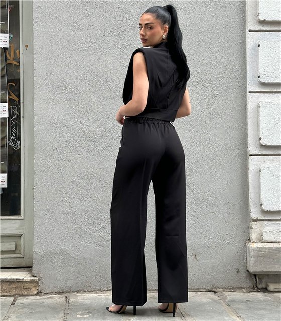 Chic Μαύρο Σετ με Tailored Crop Top & Παντελόνα