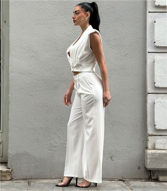 Chic Λευκό Σετ με Tailored Crop Top & Παντελόνα