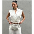 Chic Λευκό Σετ με Tailored Crop Top & Παντελόνα