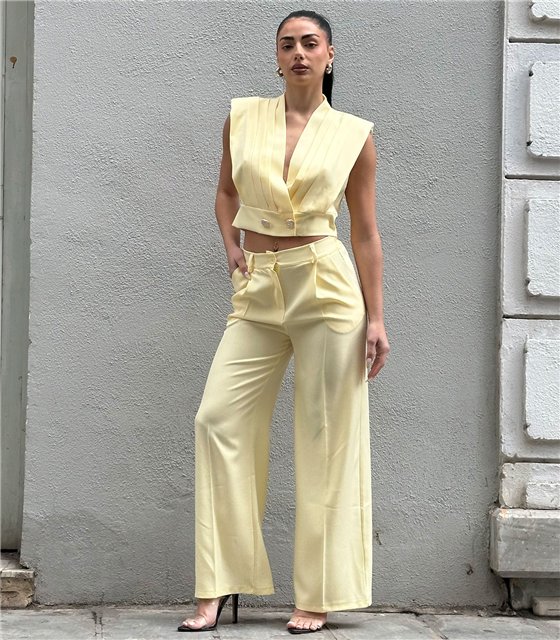 Chic Κίτρινο Σετ με Tailored Crop Top & Παντελόνα