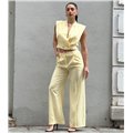 Chic Κίτρινο Σετ με Tailored Crop Top & Παντελόνα