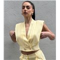 Chic Κίτρινο Σετ με Tailored Crop Top & Παντελόνα