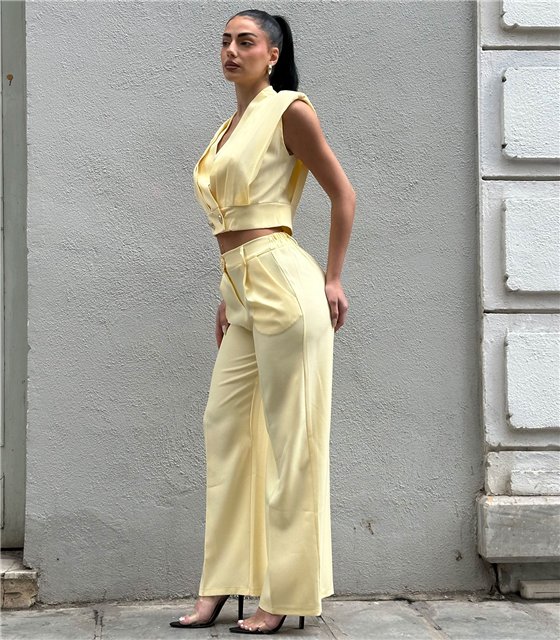 Chic Κίτρινο Σετ με Tailored Crop Top & Παντελόνα