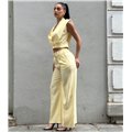 Chic Κίτρινο Σετ με Tailored Crop Top & Παντελόνα