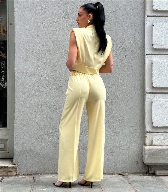 Chic Κίτρινο Σετ με Tailored Crop Top & Παντελόνα