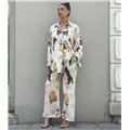 Σετ Λευκό Σατέν απο Πουκάμισο & Παντελόνα με Tropical Print