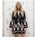Μαύρο Boho Mini Φόρεμα με Κεντήματα