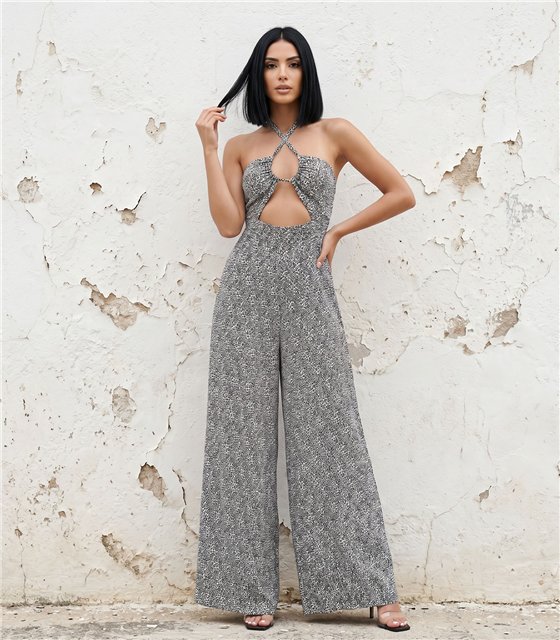 Ολόσωμη Φόρμα Animal Print με Cut-Out Λεπτομέρεια
