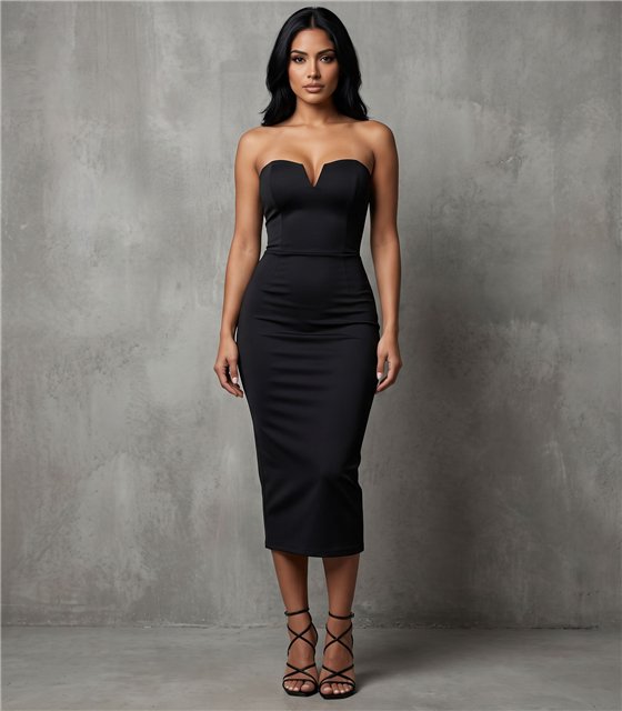 Φόρεμα Strapless Midi με Ανοιχτή Πλάτη