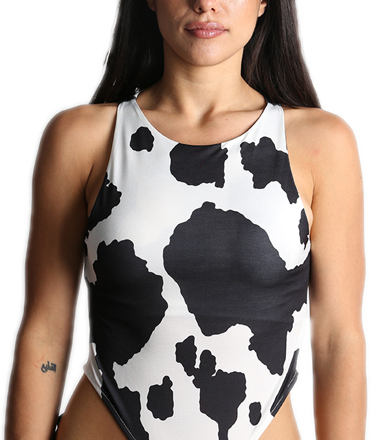 Κορμάκι αμάνικο cow print (Ασπρόμαυρο) 10763
