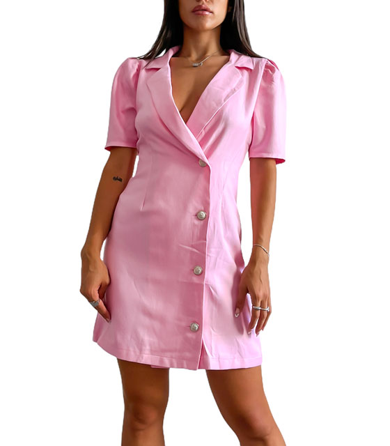 Φόρεμα με γιακά και κουμπιά στο πλάι (Ροζ)