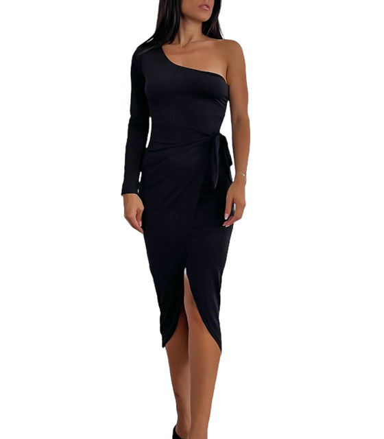 Φόρεμα midi με ένα μανίκι lucille (Μαύρο)