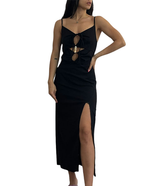 Midi φόρεμα με ιδιαίτερο σχέδιο (Μαύρο)