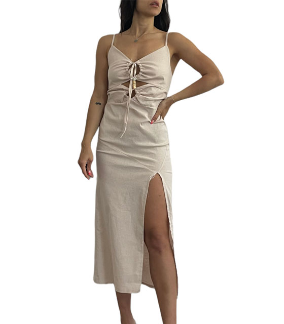 Midi φόρεμα με ιδιαίτερο σχέδιο (Μπεζ)