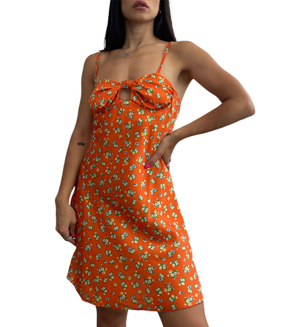 Φόρεμα φλοράλ σατέν Davina (Πορτοκαλί)