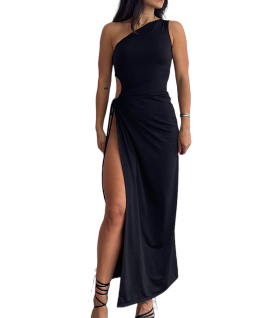 Μάξι φόρεμα με σούρα Vivian (Μαύρο)