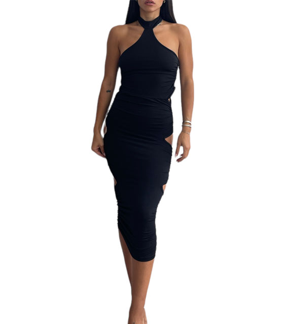 Φόρεμα midi με ανοίγματα Cynthia (Μαύρο)